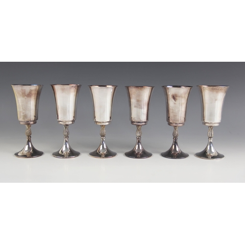 90 - A set of six silver wine goblets, Warwickshire Reproduction Silver, Birmingham 1972, the flared rims... 