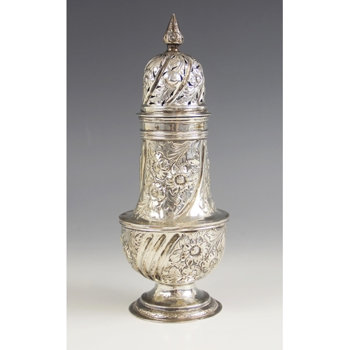 93 - A Victorian silver sugar caster, Josiah Williams and Co, London 1889, of large proportions in George... 