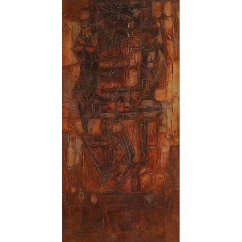 369 - John Bailey (British, b.1926),  
Standing figures, an abstract with hidden images,  Mixed media on b... 