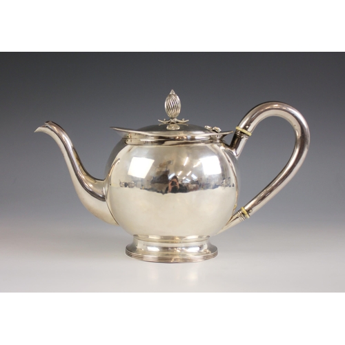 1 - A George III silver teapot, Peter, Ann and William Bateman, London 1801, the spiral fluted nut finia... 
