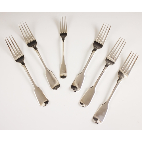 131 - A set of two William IV silver fiddle pattern table forks, William Chawner II, London 1833, with two... 