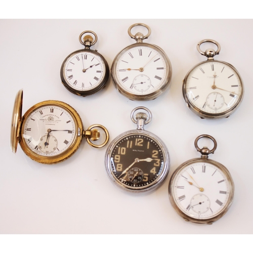 168 - A selection of silver and silver coloured pocket watches, to include a Victorian silver open faced p... 