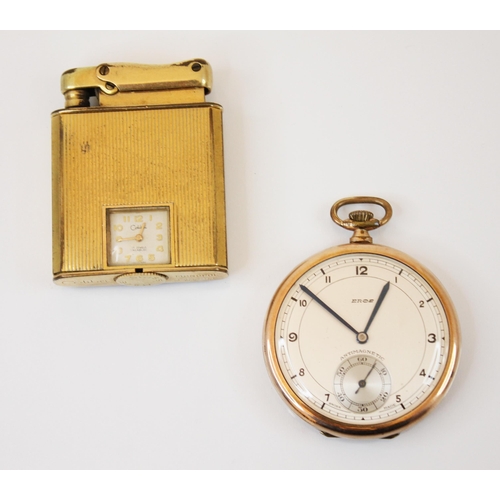 170 - A Colibri yellow coloured lighter, the Swiss made lighter with 17 jewels incabloc clock set to botto... 