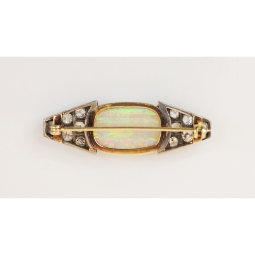 182 - An Art Deco precious opal and diamond brooch, the central cabochon opal (weight estimated 5.60carats... 