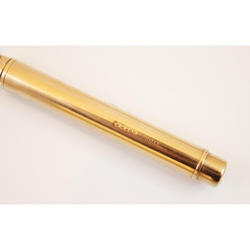 238 - A 9ct yellow gold Sampson Mordan 'drop' pencil, the plain polished barrel with push mechanism reveal... 