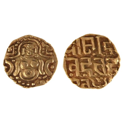 252 - India Gahadavalas of Kannauj, Govindachandra (1114-1154 A.D), debased gold dinara, four armed Lakshm... 