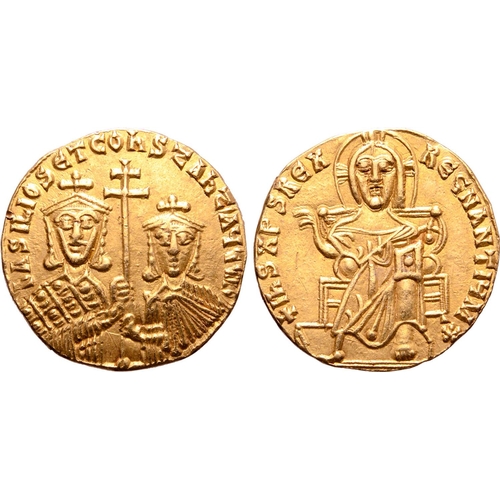 255 - Basil I 'the Macedonian' AV Solidus. Constantinople, AD 870-871. + IhS XPS REX REGNANTIЧM*, Christ, ... 