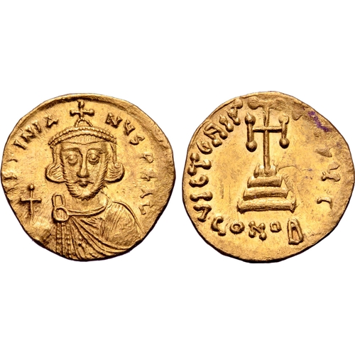 259 - Justinian II, First Reign, AV Solidus. Constantinople, AD 687-692. D IЧSƮINIANЧS PЄ AV, facing bust ... 