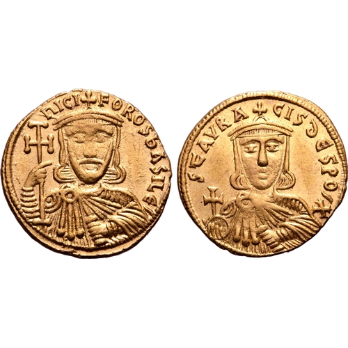 262 - Nicephorus I, with Stauracius, AV Solidus. Constantinople, AD 803-811. ҺICIFOROS ЬASILЄI, crowned fa... 