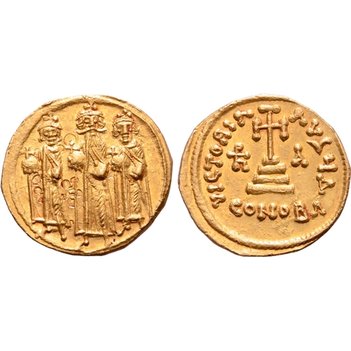 267 - Heraclius, with Heraclius Constantine and Heraclonas AV Solidus. Constantinople, AD 610-641. Heracli... 