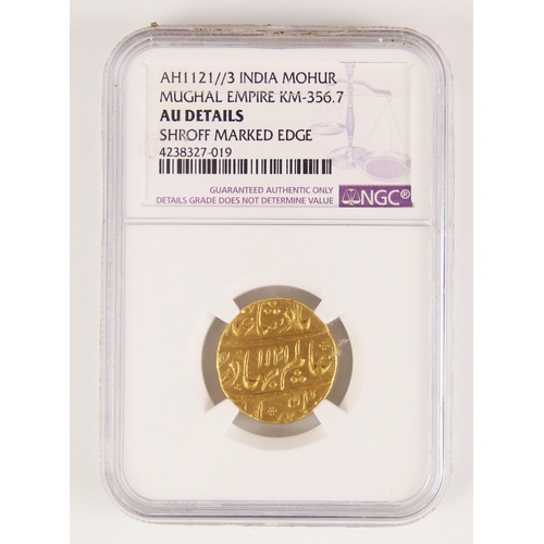 269 - AH1121//3 INDIA MUGHAL - SHAH ALAM I KHUJISTA BUNYAD MOHUR, Shroff marked edge, 
NGC cert no 4238327... 