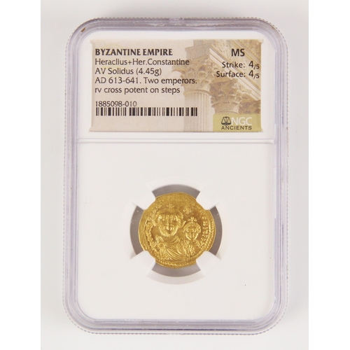 273 - Heraclius+Her. Constantine BYZANTINE EMPIRE AV Solidus, 
NGC Grade: MS Strike: 4/5 Surface: 4/5
Pedi... 