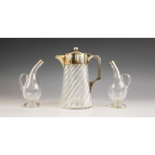 140 - A silver mounted oil and vinegar cruet, John Round and Son Ltd, Sheffield 1896, the elongated curved... 