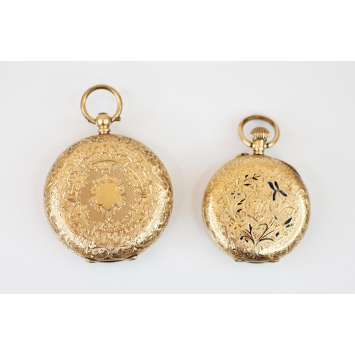 150 - A gold coloured open face ladies pocket watch, the circular champagne coloured dial with Roman numer... 