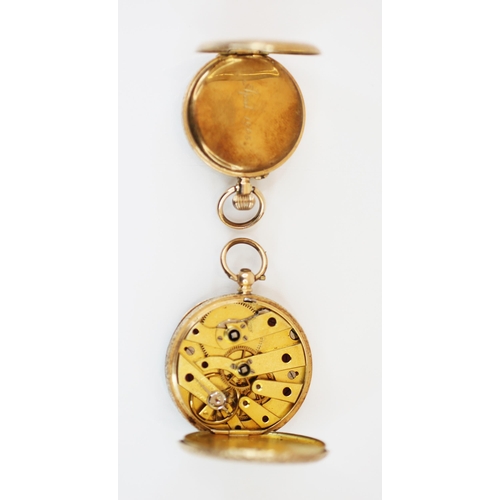 150 - A gold coloured open face ladies pocket watch, the circular champagne coloured dial with Roman numer... 