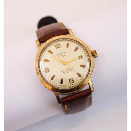 155 - A Zenta Automatic Incabloc wristwatch, the circular cream dial with Arabic numerals and baton marker... 