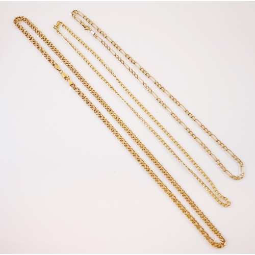 196 - A gold-coloured fancy link necklace, designed as a flat double curb link chain with lobster clasp, c... 