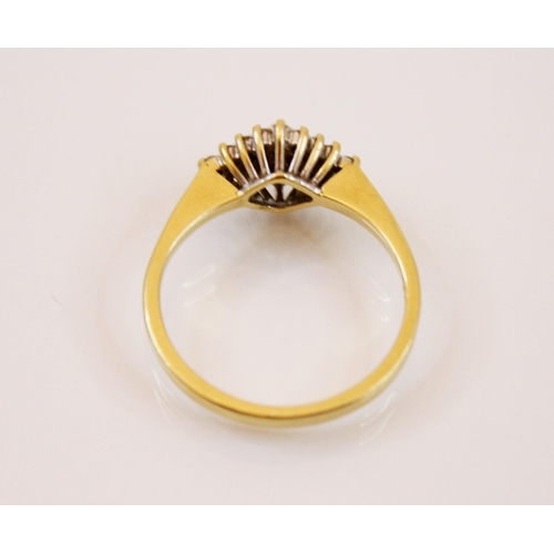 233 - An 18ct yellow gold diamond ring, the head designed as a lozenge shaped diamond set cluster, set to ... 