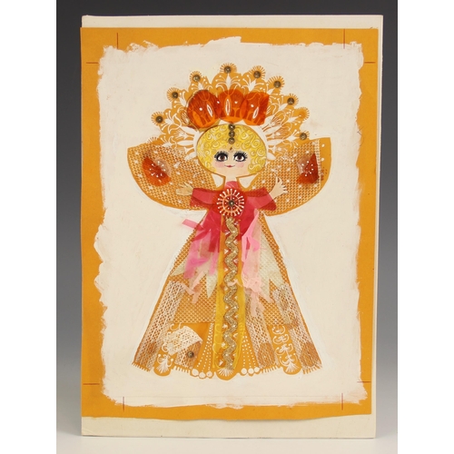 358 - Attributed to Belinda Lyon (British, 20th century),
A collaged fairy with hand painted face and hair... 