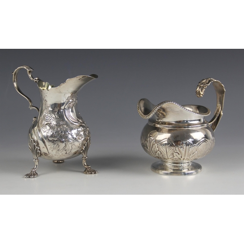 64 - A George IV silver cream jug, J E Terrey and Co, London 1820, the gadrooned rim above an acanthus em... 