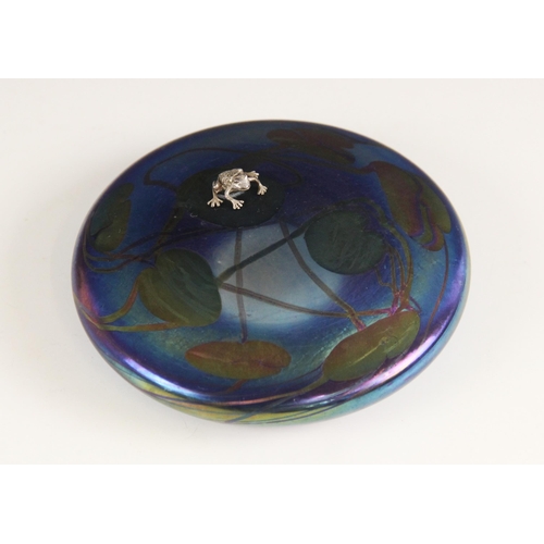 281 - A John Ditchfield for Glasform iridescent paperweight, of squat circular form with applied cast hall... 