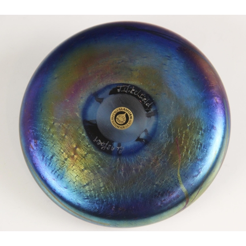 281 - A John Ditchfield for Glasform iridescent paperweight, of squat circular form with applied cast hall... 