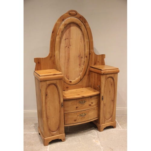 812 - A Victorian and later constructed pine dressing table, lacking mirror, the central oval mirror frame... 