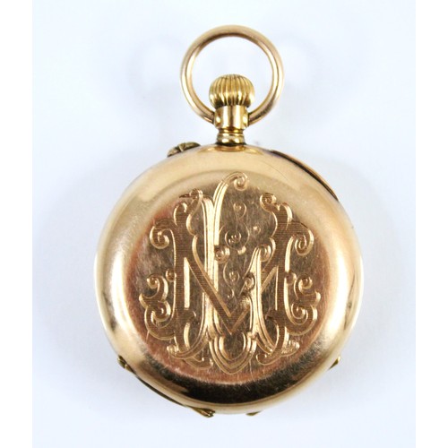 169 - A yellow metal ladies open faced pocket watch, the circular white dial with printed 'Votes for women... 