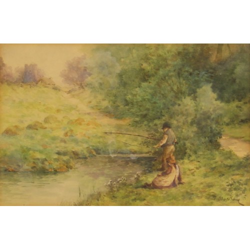 344 - Thomas Mackay (British 1851-1920),  
A couple fishing at a country stream,  
Watercolour on paper,  ... 