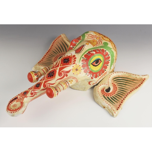 407 - An Indian papier-mâché elephants head, 20th century, polychrome painted with articulated ears, 43.5c... 