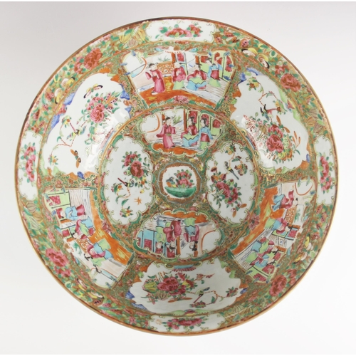 435 - A large Chinese porcelain Canton centre bowl, 19th century, the tapered circular bowl extensively de... 