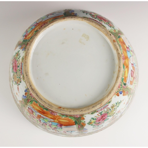 435 - A large Chinese porcelain Canton centre bowl, 19th century, the tapered circular bowl extensively de... 