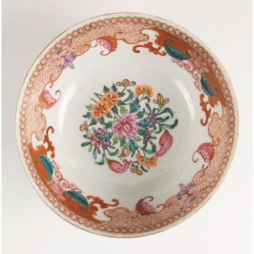 436 - A Chinese porcelain bowl, 18th century, of tapering circular form, externally decorated with two pan... 