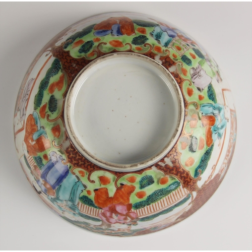 436 - A Chinese porcelain bowl, 18th century, of tapering circular form, externally decorated with two pan... 