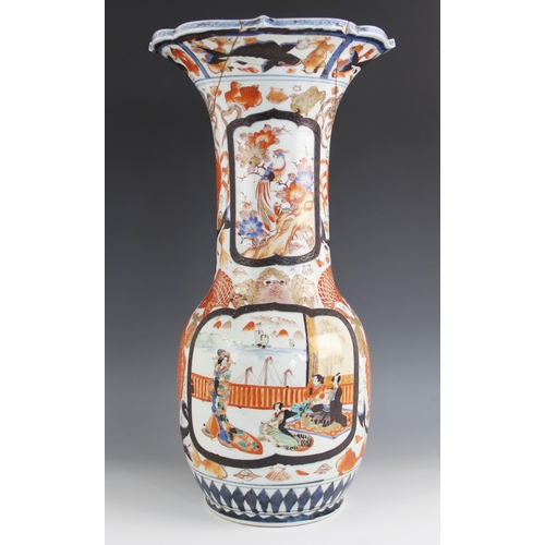 444 - A Japanese porcelain vase, Meiji Period (1868-1912), the large baluster shaped vase with flared rim ... 