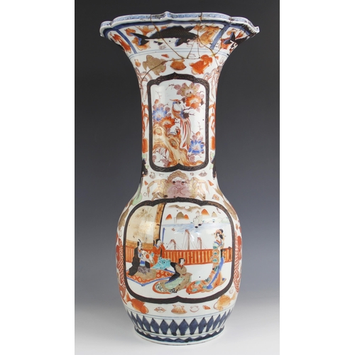 444 - A Japanese porcelain vase, Meiji Period (1868-1912), the large baluster shaped vase with flared rim ... 