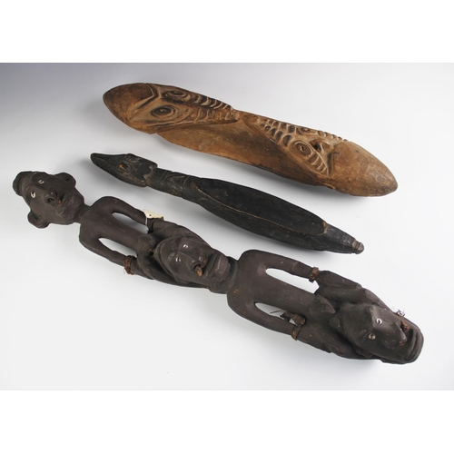 411 - A Papau New Guinea Upper Sepik Head-hunters double carving, with string label and collection number ... 