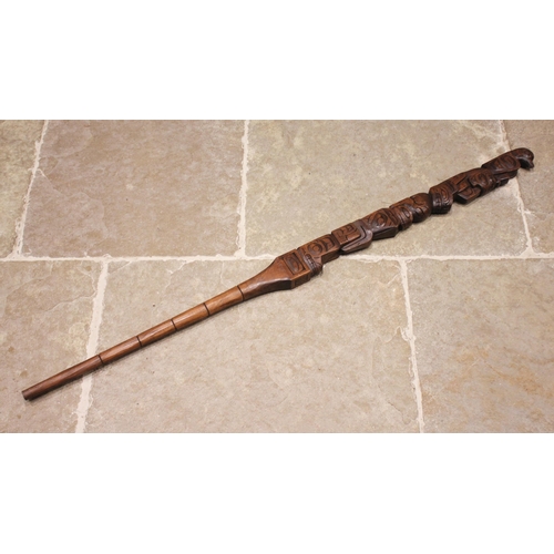 416 - A large Native American North West Coast (Canadian/Alaska) Haida carved cedar wood talking staff, wi... 