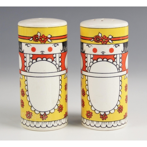 491 - A pair of Carlton Ware salt and pepper cruets, designed by Vivienne Brennan, each of cylindrical for... 