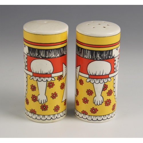 491 - A pair of Carlton Ware salt and pepper cruets, designed by Vivienne Brennan, each of cylindrical for... 