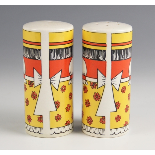 491 - A pair of Carlton Ware salt and pepper cruets, designed by Vivienne Brennan, each of cylindrical for... 