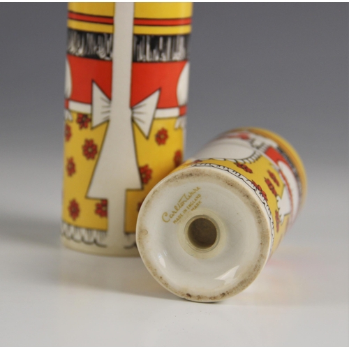 491 - A pair of Carlton Ware salt and pepper cruets, designed by Vivienne Brennan, each of cylindrical for... 