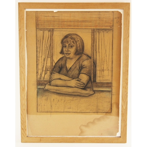 351A - Clifford Hall, R.O.I. N.S. (British, 1904-1973),  
Study of a woman in a window, her arms resting on... 