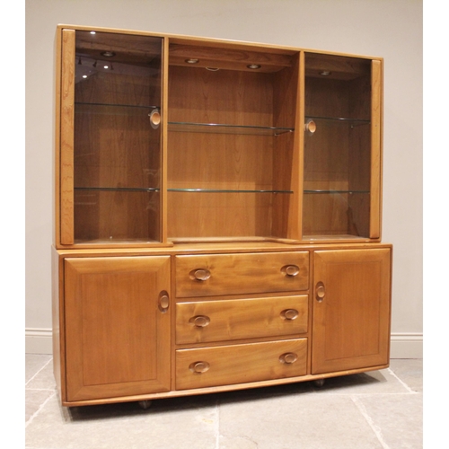 834 - An Ercol blonde elm glazed dresser/sideboard, mid 20th century, the upper section formed with open g... 