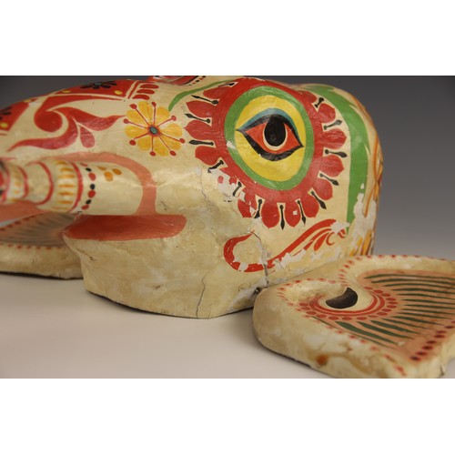 407 - An Indian papier-mâché elephants head, 20th century, polychrome painted with articulated ears, 43.5c... 