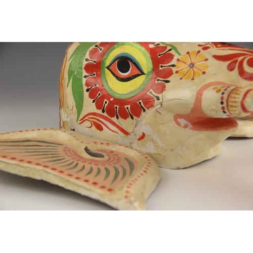 407 - An Indian papier-mâché elephants head, 20th century, polychrome painted with articulated ears, 43.5c... 