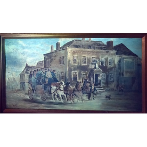 393 - John Charles Maggs (British, 1819-1896),  
A carriage arriving at the Spread Eagle Hotel,  
Oil on c... 