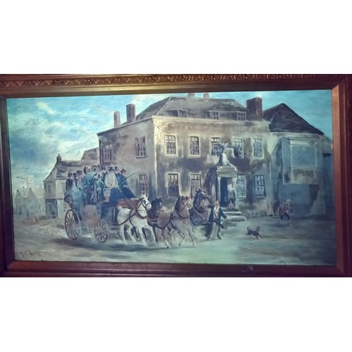 393 - John Charles Maggs (British, 1819-1896),  
A carriage arriving at the Spread Eagle Hotel,  
Oil on c... 