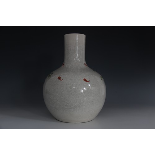 432 - A Chinese porcelain peach bloom vase, 20th century, the tianqiuping shaped globular vase externally ... 