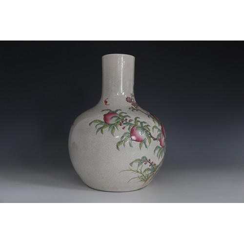 432 - A Chinese porcelain peach bloom vase, 20th century, the tianqiuping shaped globular vase externally ... 